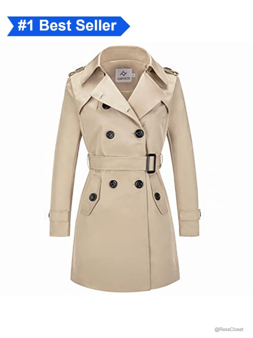 Water Resistant Belted Double Breasted Trench Coat Windbreaker
